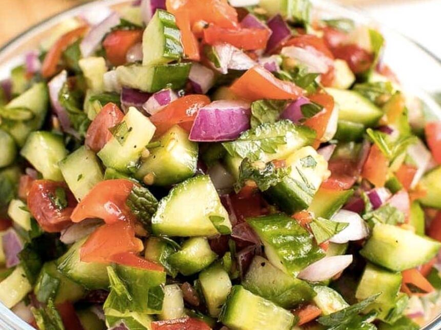 Chopped tomato and cucumber salad